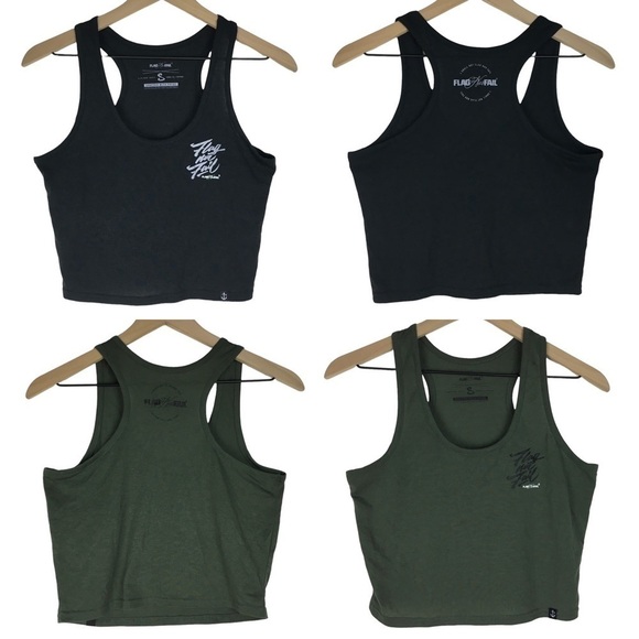 FLAG NOR FAIL Crop Tank Tops Set of 2 Racerback Athleisure Workout Size Small